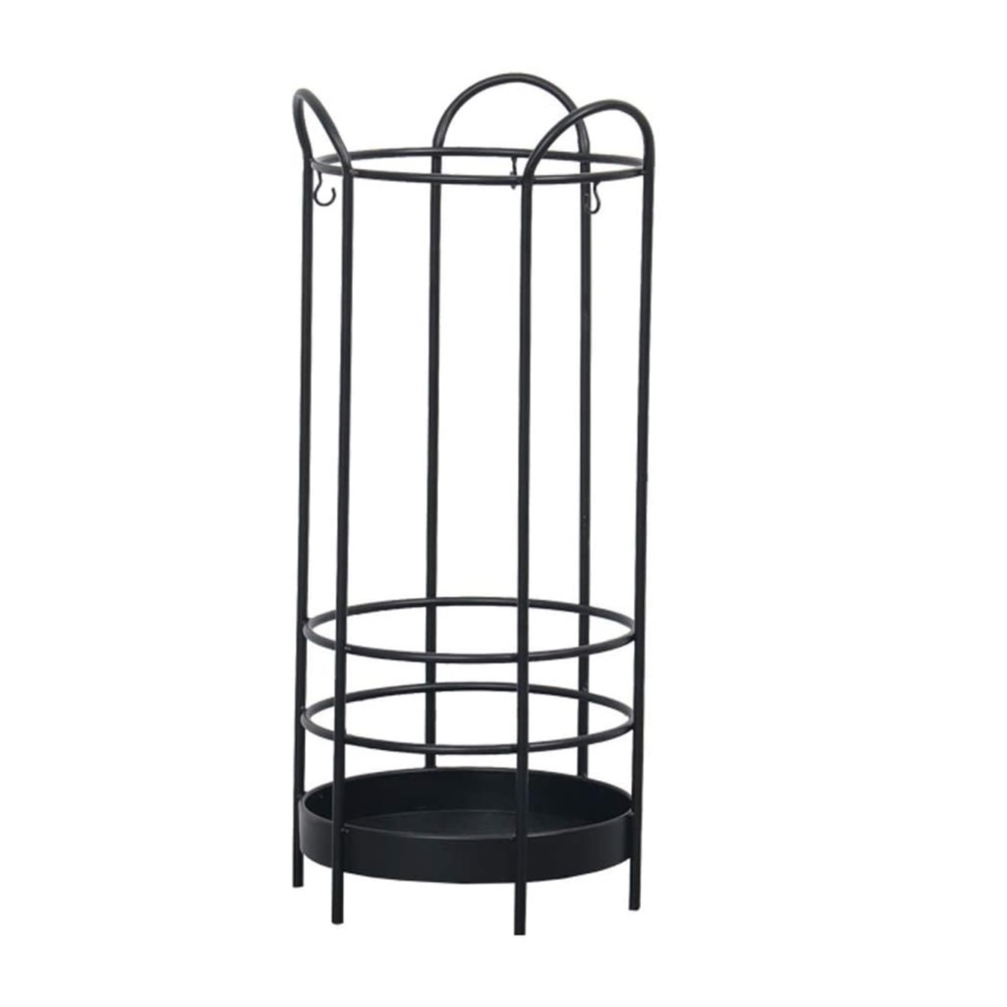 Porte-parapluie moderne noir en fer forgé commercial avec bac égouttage entrée