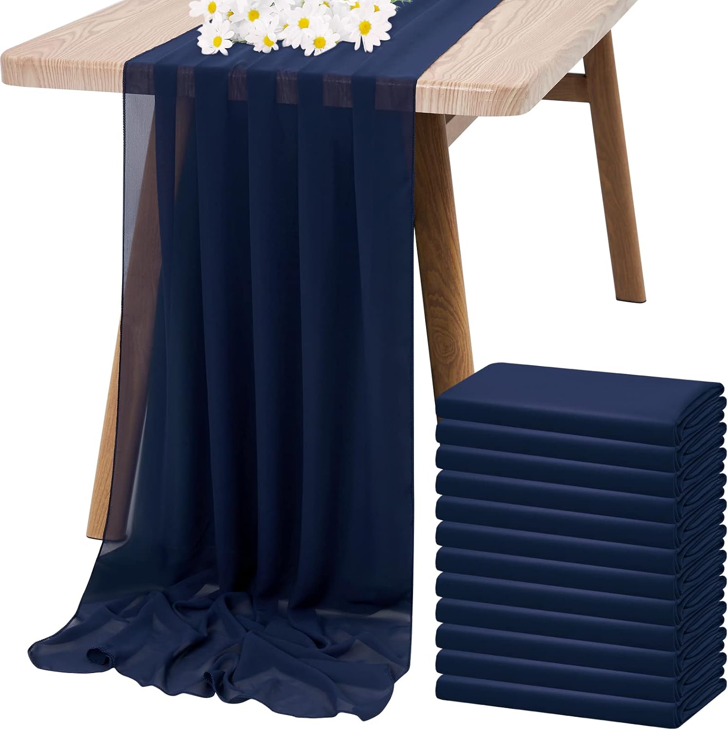 12 Pack Navy Blue Chiffon Table Runners 10ft Sheer Wedding