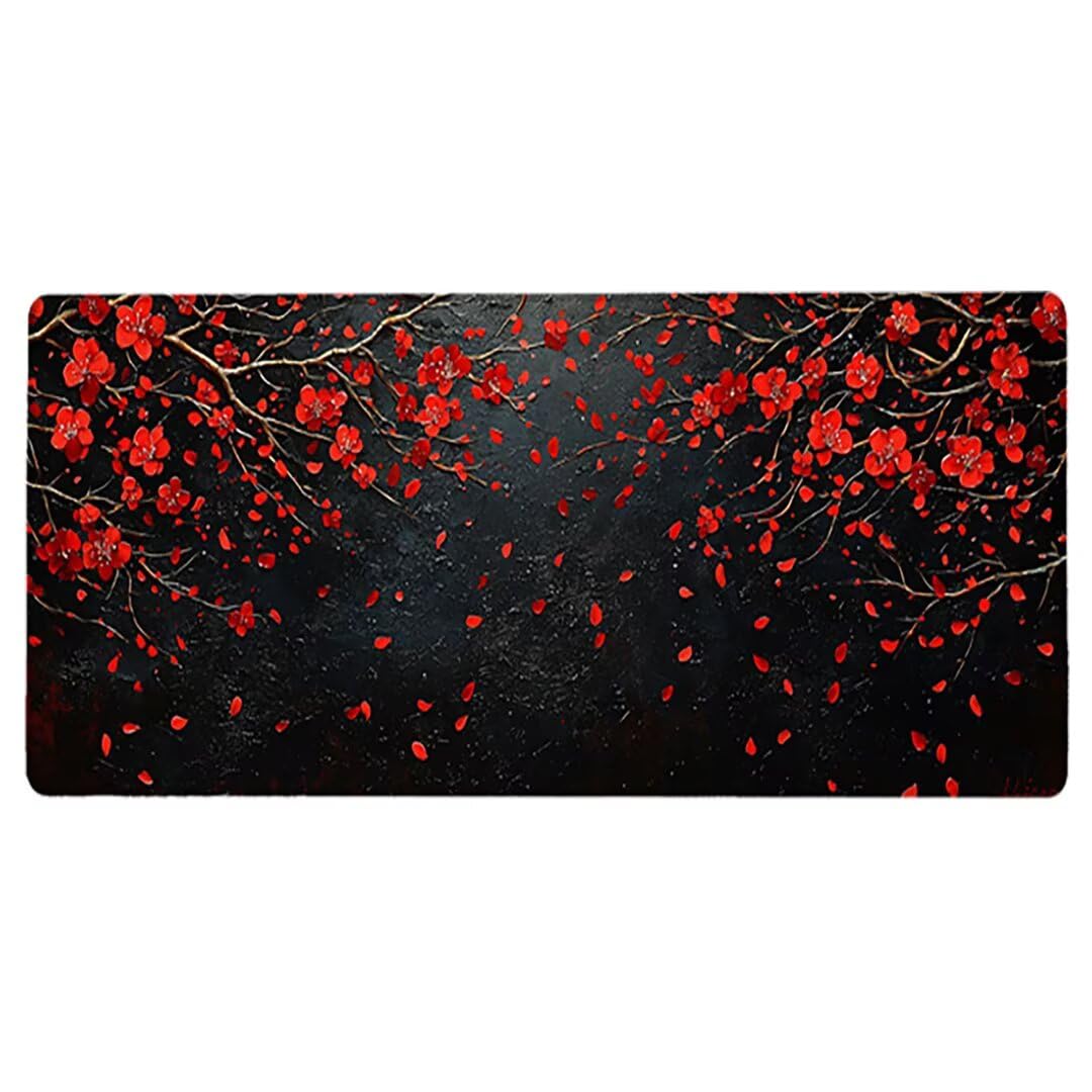 Podkładka pod mysz XXL Flower - 1400x600x3mm - czarna duża mata na biurko z przeszytymi krawędziami i antypoślizgowa wodoodporna do komputera, laptopa poprawia precyzję i szybkość. -35548