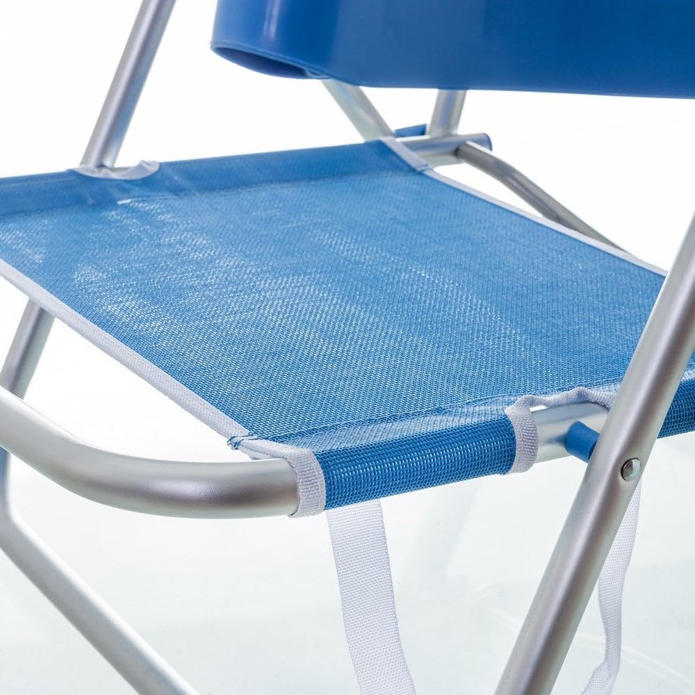LOLAhome Silla de Playa Baja reclinable 4 Posiciones Convertible en Tumbona Azul de Aluminio y textileno de 61x47x80 cm