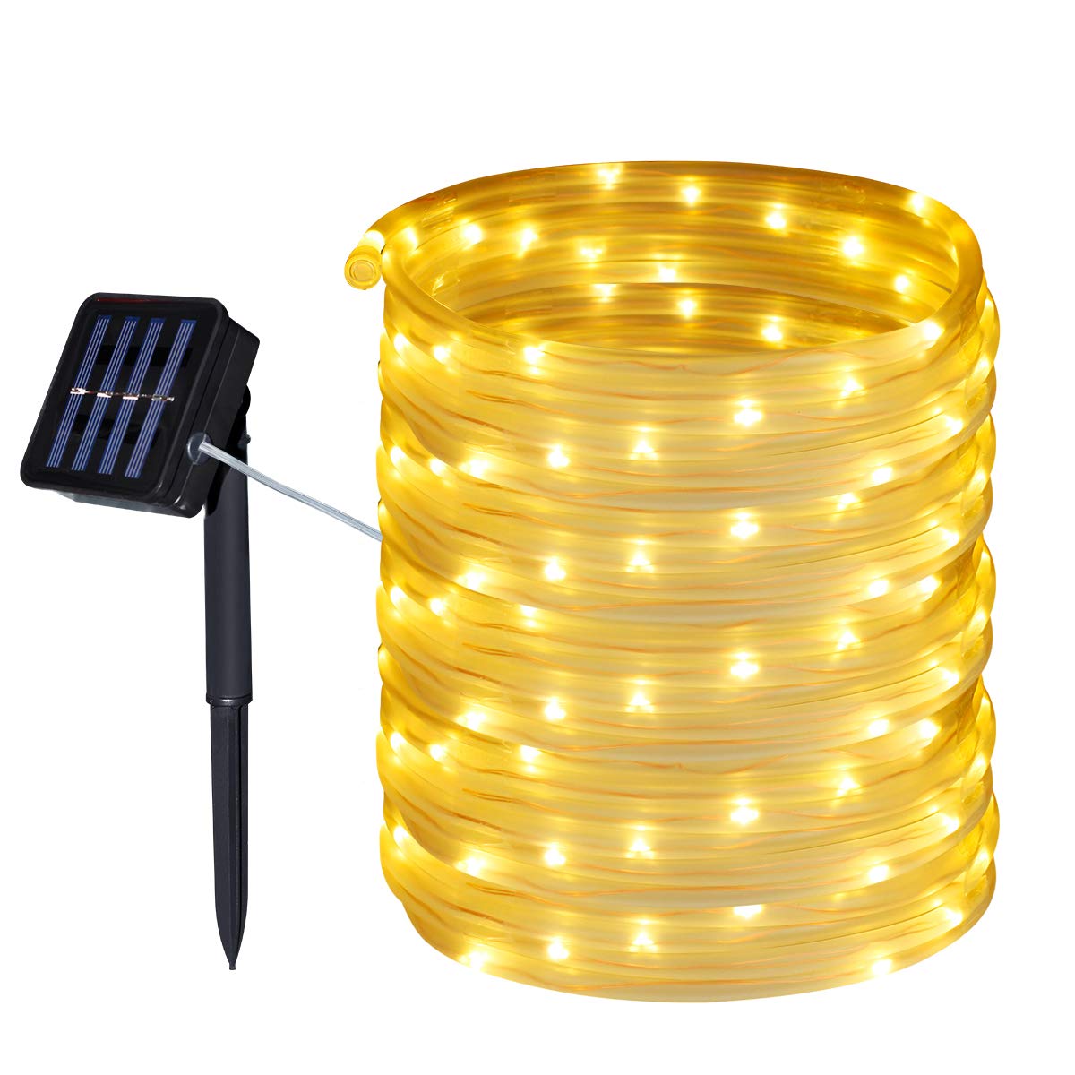 Tuokay 10M 100 LED Guirnalda de Luces Solares, Cadena de Luces Impermeables Lámpara de Manguera Iluminación Decorativa para Jardín, Patio, Terraza, Balcón, Boda, Fiesta, Navidad (Blanco Calido)