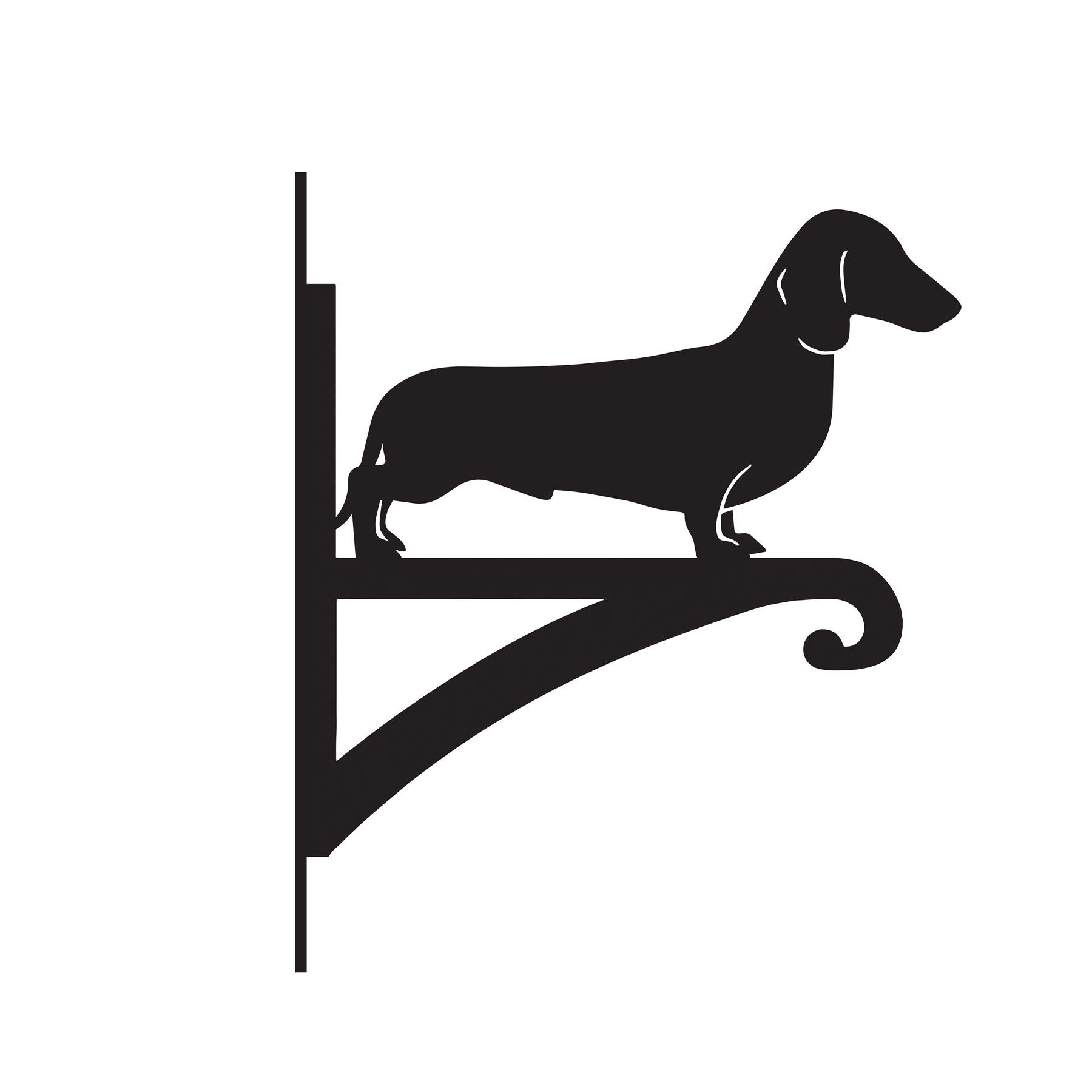 Black Steel Dachshund Dog Hanging Basket Bracket - Wall Mounted Garden Plant Hook for Outdoor Baskets, Decorative Heavy Duty Garden Wall Hook