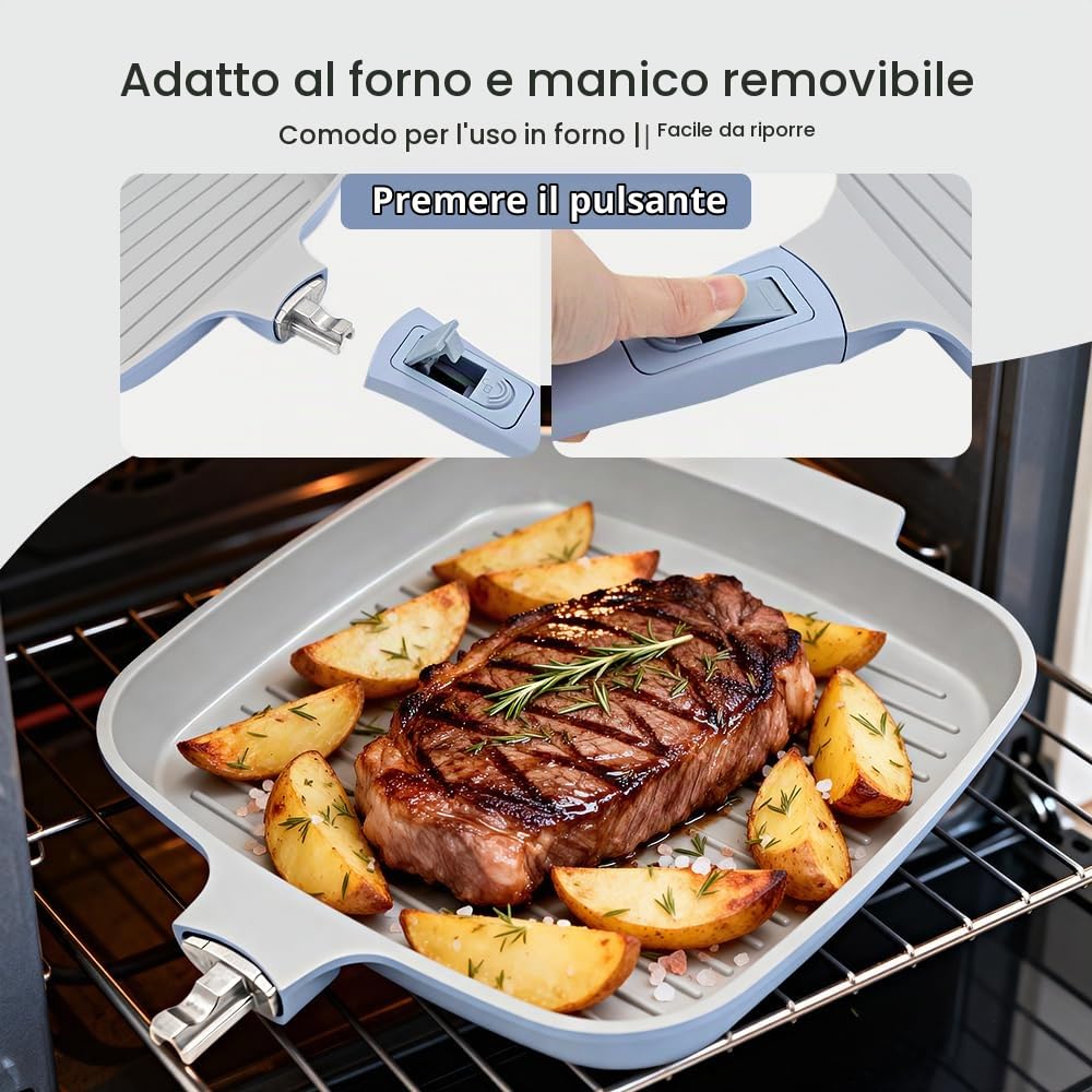 RANX INGST Bistecchiera in Ceramica 26 x 24 cm con Coperchio, Blu