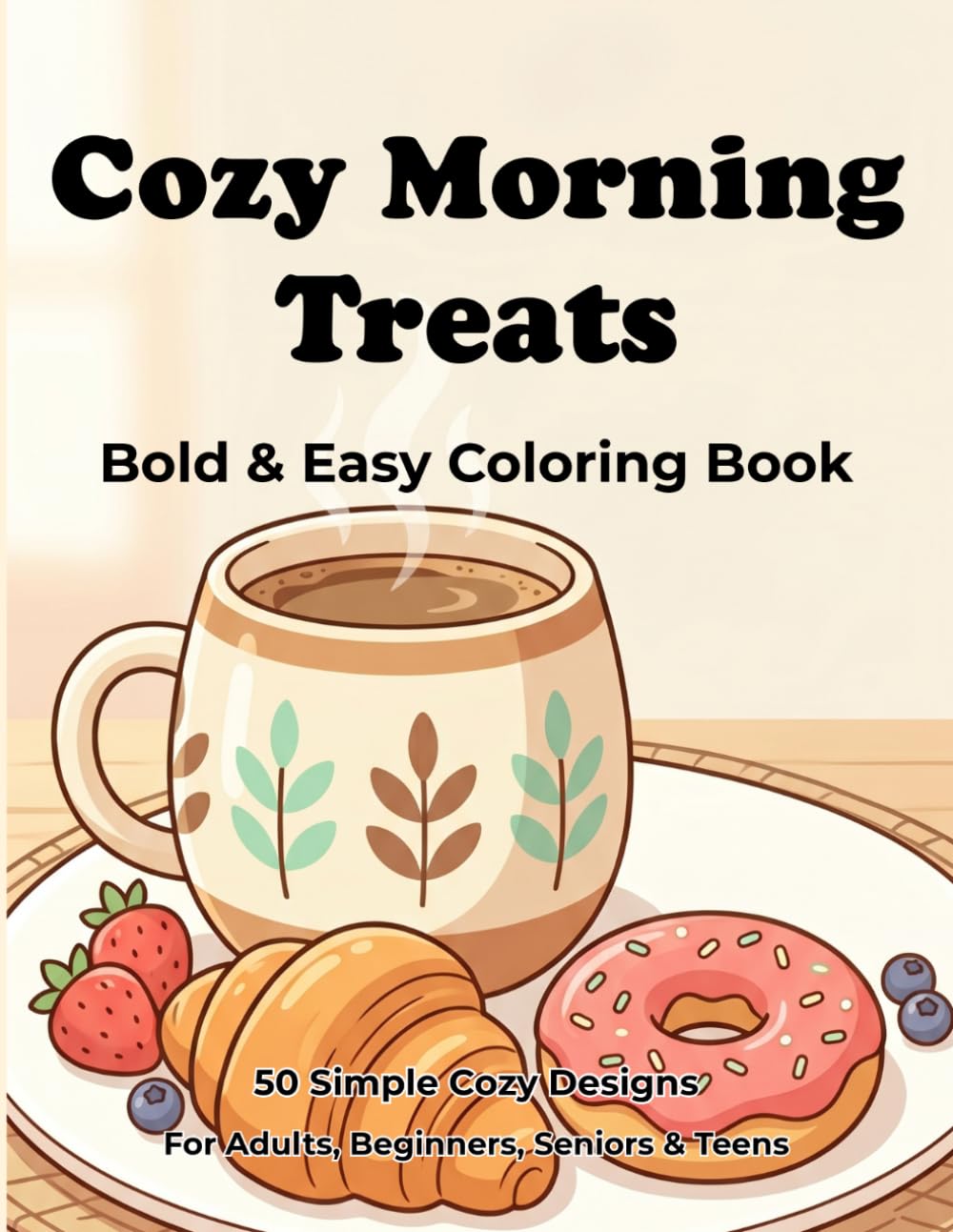 Cozy Morning Treats Bold & Easy Coloring Book: 50 Simple Cozy Designs for Adults, Beginners, Seniors & Teens