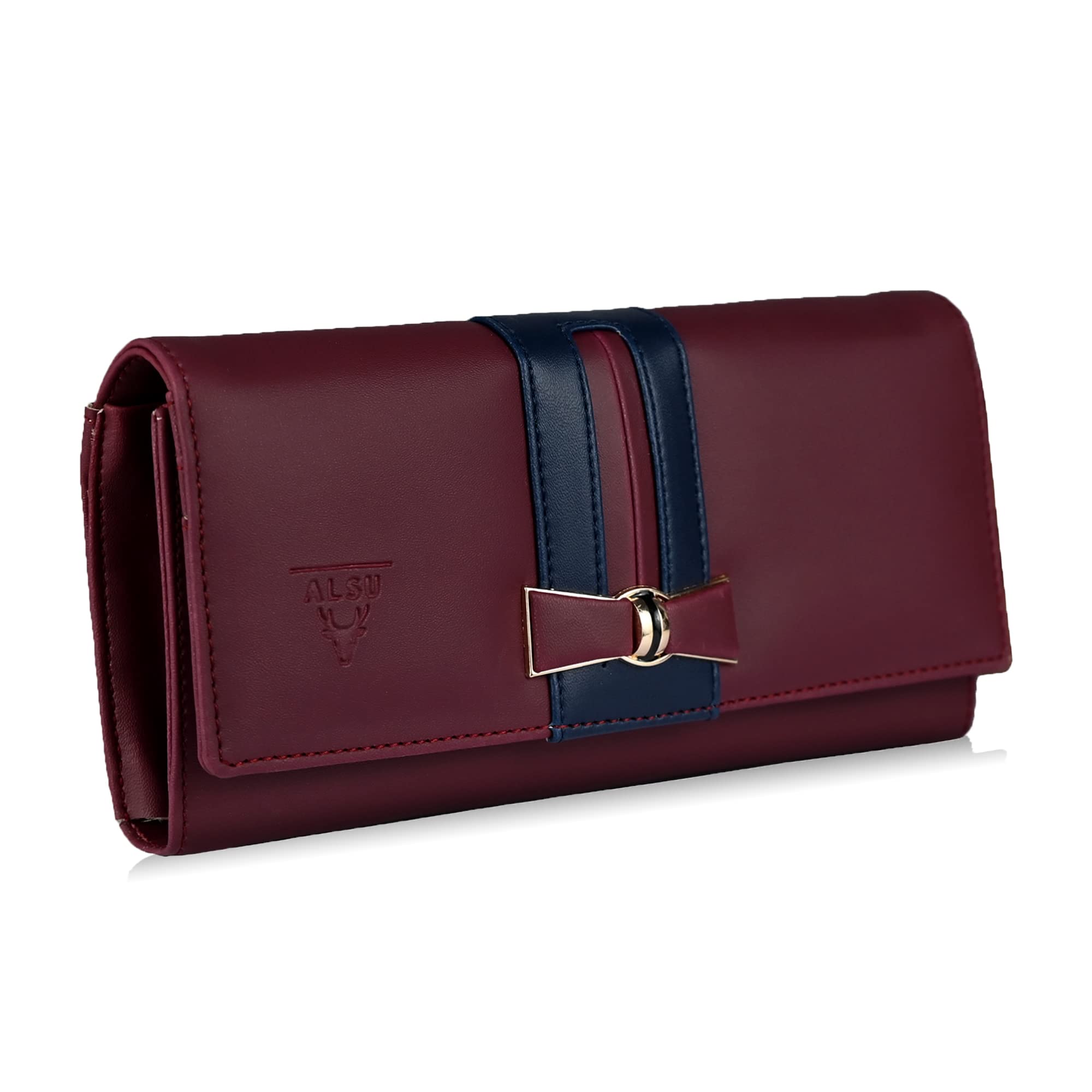 ALSU Women's Premium PU Leather Wallet Hand Purse Maroon | Multi-Compartment Clutch Purse with 6 Card Slots, Coin Pocket & Zipper Closure (irf-001mar)