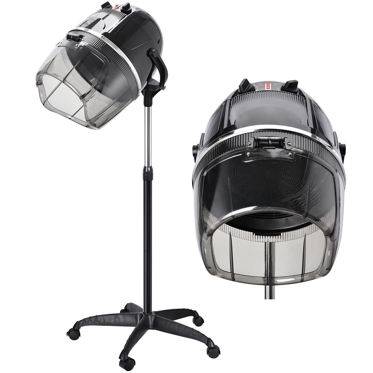 Professional Bonnet Hair Dryer, Height Adjustable Hooded Stand Up Hairdryer, Floor Standing Hair Dryer with Timer Temperature Settings, Rolling Bonnet Hair Dryer for Beauty Spa Home Salon