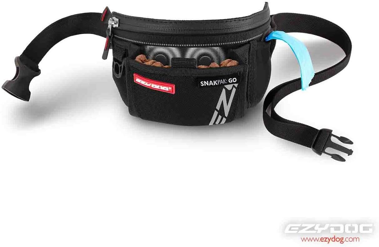 EzyDog SnakPak Go Wearable Dog Treat Bag - Easily Secures Around Waist and is Perfect for Running or Walking - Training Pouch Includes a Bag Storage/Dispenser for Clean-up (Black)