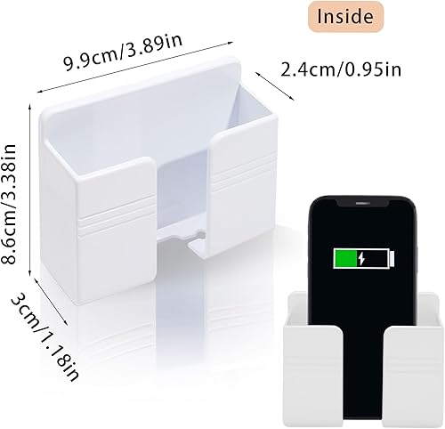 Miniatura 10 de 2 soportes para teléfono de montaje en pared con soporte adhesivo 3M para teléfono con orificio de recepción de cable de datos, caja de