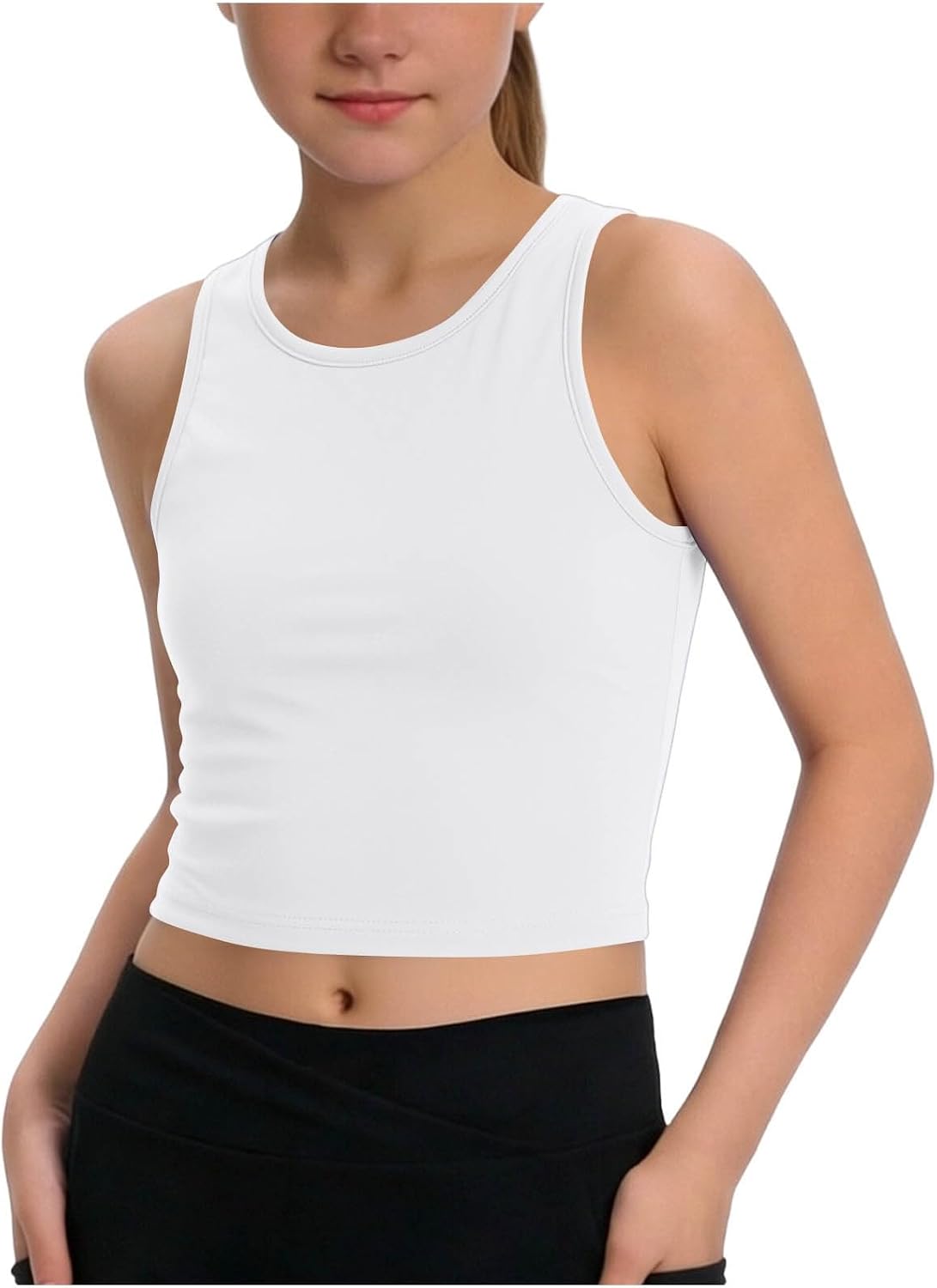 Girls' Shirt Racerback Quick Dry Athletic Slim Fit | Breathable Workout Cropped Tank Top High-Stretch Kids