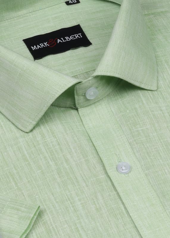 Image of MARK & ALBERT Men's Half Sleeve Pure Linen White Shirt
