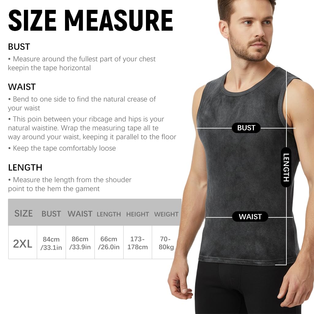 GUSTAVE Men Cotton Thermal Shirt Fleece Lined Sleeveless 26In 33.1In Grey 1