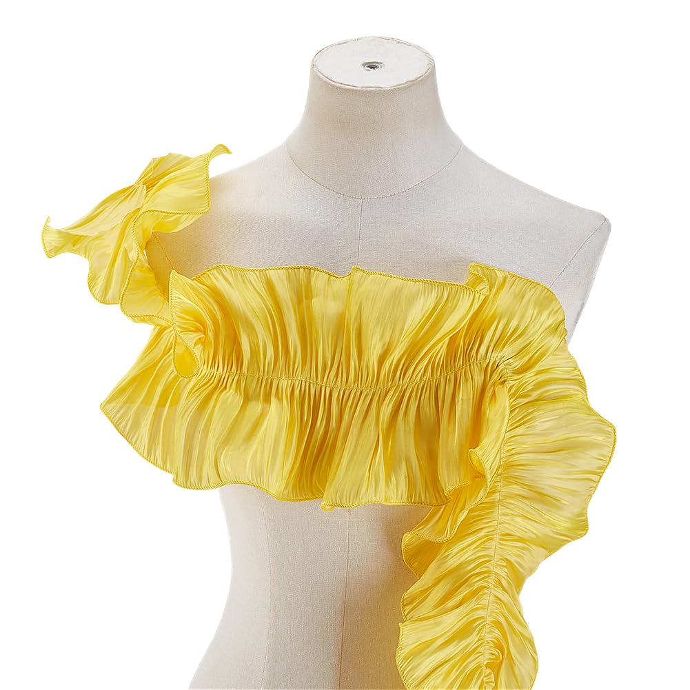 Ruban à double volants jaune mousseline bordure élastique tissu couture bricolage