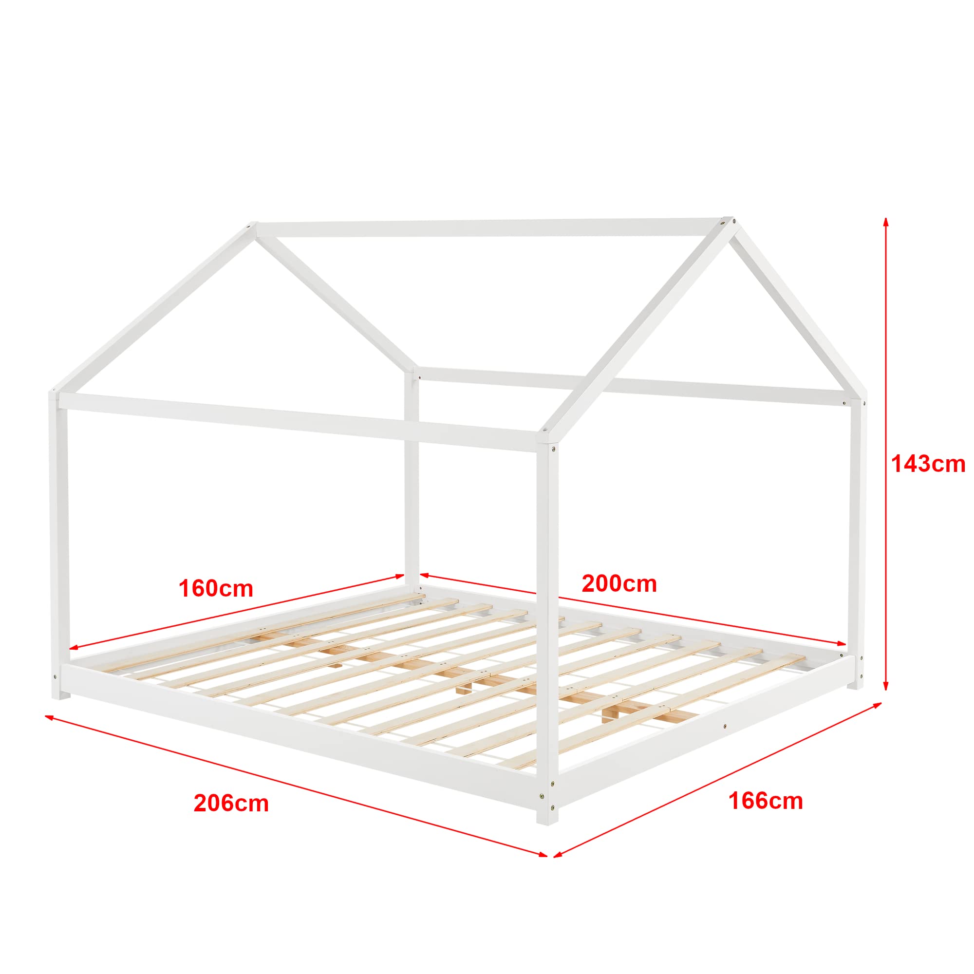 [en.casa] Kinderbett Cerro Hausbett Jugendbett Bettenhaus mit Lattenrost Montessori Bett aus massiver Kiefer Bettgestell 160x200cm Weiß