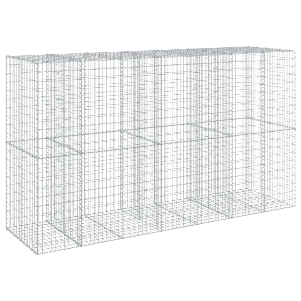 Gavión con tapa, 350 x 100 x 200 cm, cesta de piedra galvanizada | Cesta de malla de alambre galvanizado resistente para jardín. Ideal como protección visual o decoración en exteriores.