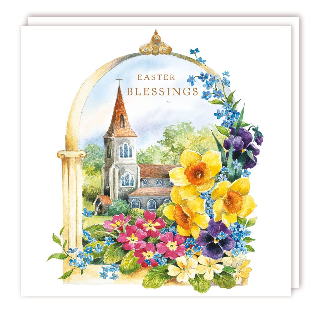Church and Daffodils Easter Blessings Cards – Pack of 5 Traditional Cards