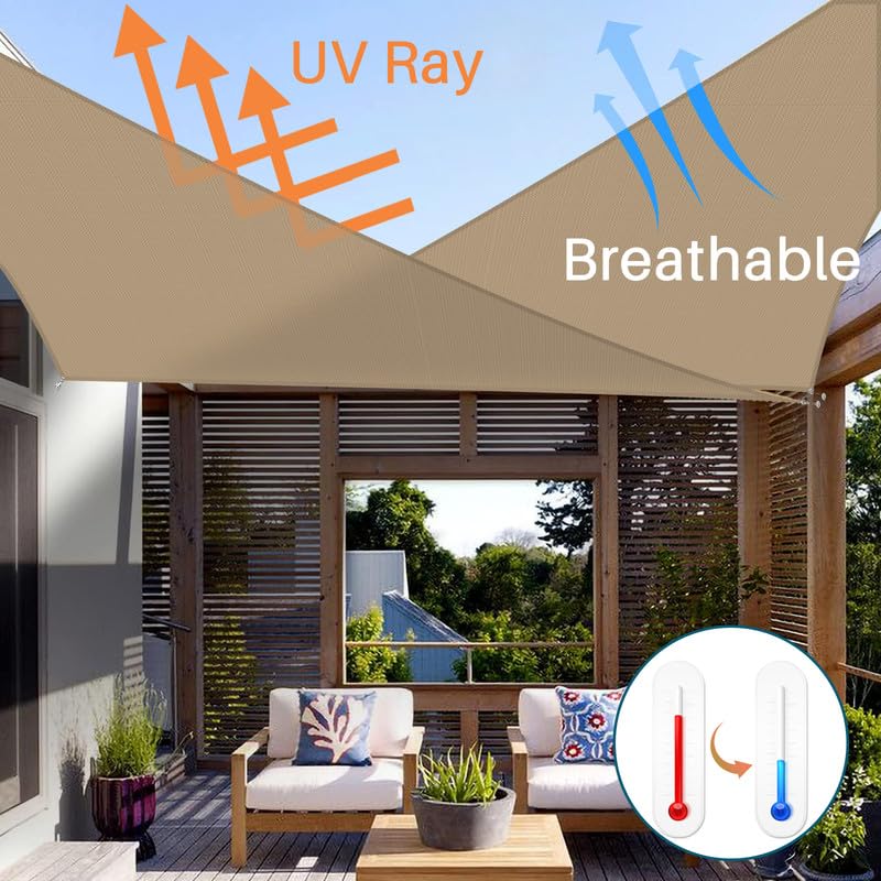 Coarbor 7' x 10' x 12' Right Triangle Sun Shade Sails Wire Rope Hemmed All Edges Strong Double Stitched Seam Super Heavy Duty Perfect for Patio Deck Yard Garden Sand