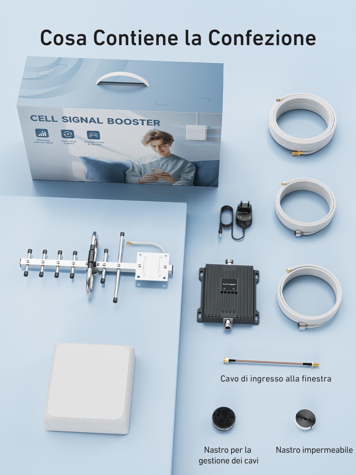 ANNTLENT Ripetitore Segnale Cellulare Amplificatore 4G 3G 2G LTE - Banda 20/7, Amplificatore Segnale Cellulare per Operatori Europei Tre, TIM, Con Antenna Direzionale Yagi ad Alto guadagno