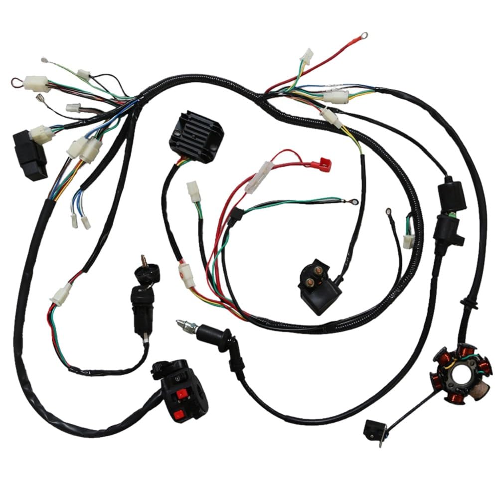 8in1 Go Kart Wiring Harness Loom Stator CDI Unit Regulator Kit with Electric Choke Carburetor for GY6 150cc ATV UTV Buggy Dune Moped Quad Scooter Lawn Mower Golf Cart 4 Wheeler Tricycle Bull Taotao