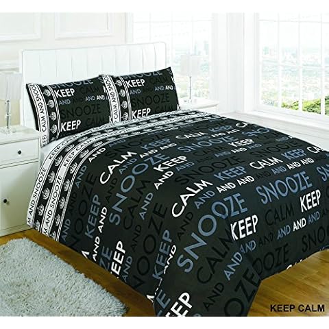 ER Traders Ltd Quality Duvet Cover Keep Calm and Snooze Slogan Bedding Set Quilt Duvet Cover Set with Pillow Case in Single Double King Super King Size (Black, Double) Cover