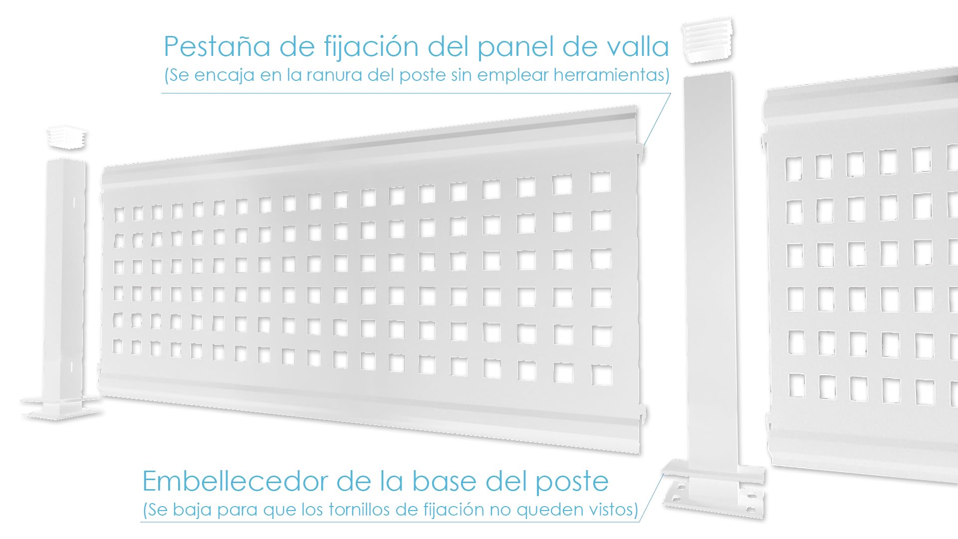 Kit de Valla de Automontaje en Acero Galvanizado, Metálica de Ocultación con Fácil Instalación, Modelo Cuadros, 457 x 50 cm, Blanco