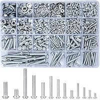 Vwoqiy 1080 Stk M3 M4 M5 M6 Schraubenset mit Sechskantmuttern und Unterlegscheiben, Linsenkopfschrauben, Gewindeschrauben Set, Kreuzschlitzschrauben, Maschinenschrauben Sortiment Kit(Silber 1080)