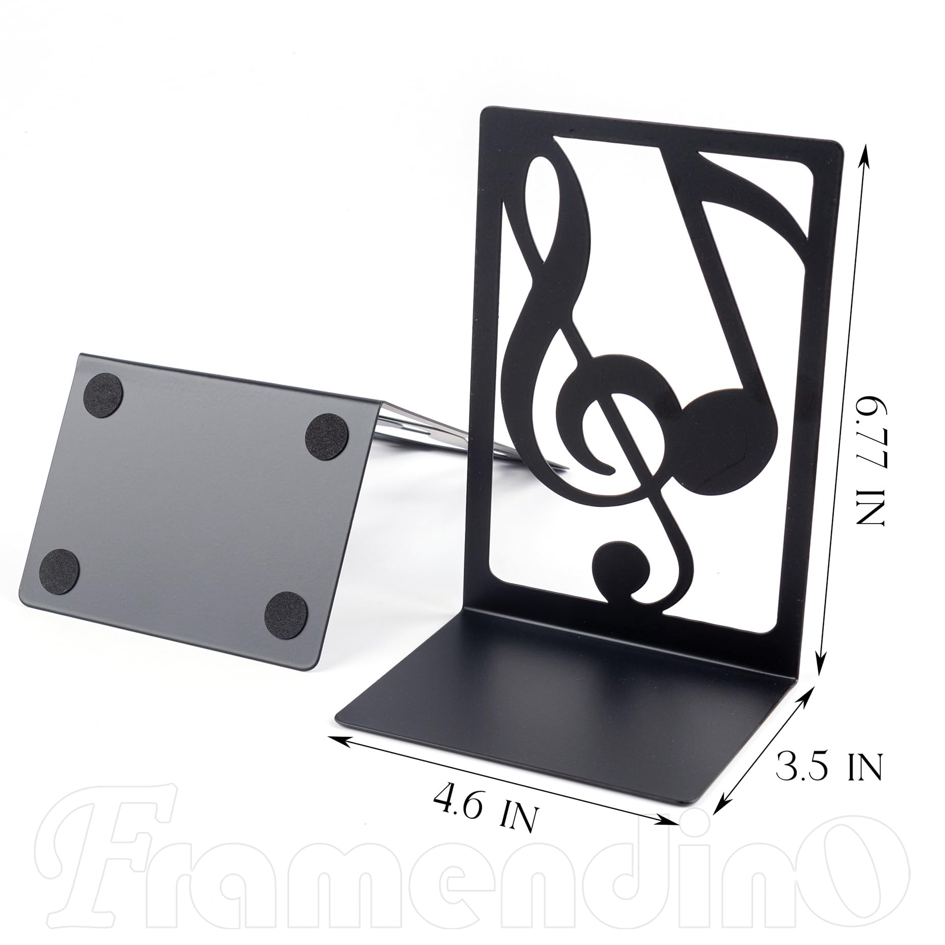 Framendino, 2 Pack Musical Note Bookend Heavy Duty Books Support Decorative Black Metal Book Ends for Shelves
