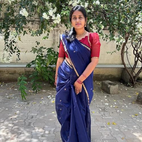 Image of Original Maheswari Cotton Silk Saree for Women | Kanjivaram Pure Silk Cotton Sari with Blouse | Zari Work | Tassels | Handloom Weave