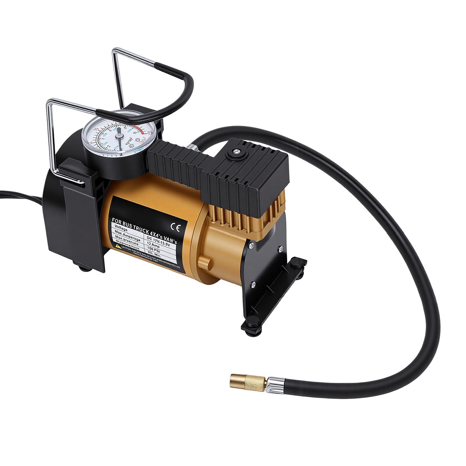 Przenośna Sprężarka Powietrza, Inflator do Opon Samochodowych 150 PSI ze Wskaźnikiem Analogowym, Pompa Powietrza 12 V DC do Opon Samochodowych, Rowerów, Piłki Sportowe, Szybkie Napompowanie