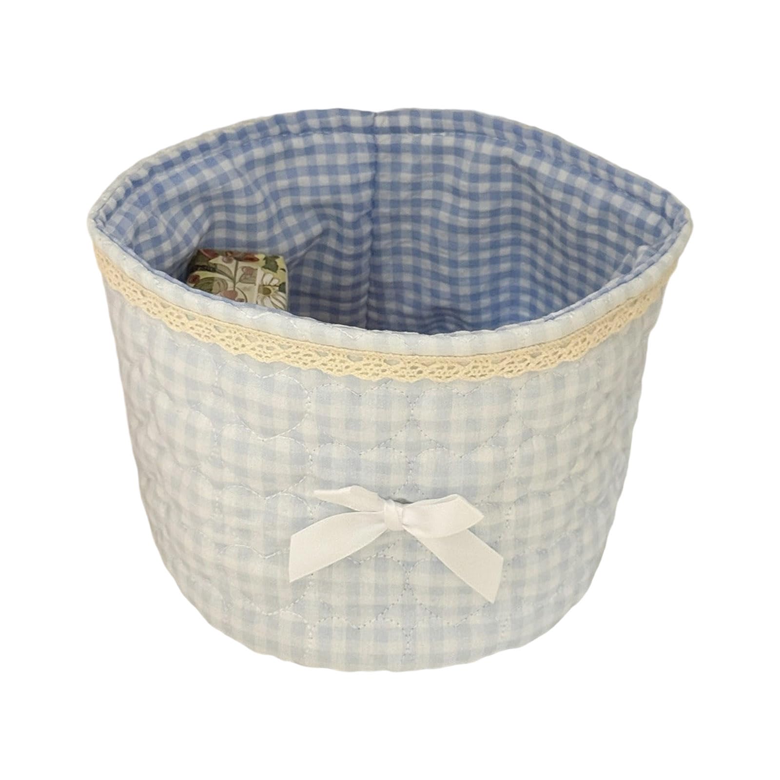 Artistic Cylindrical Storage Basket with Intricate Lace Patterns for Desktop Bowknot Makeup Container Round Container