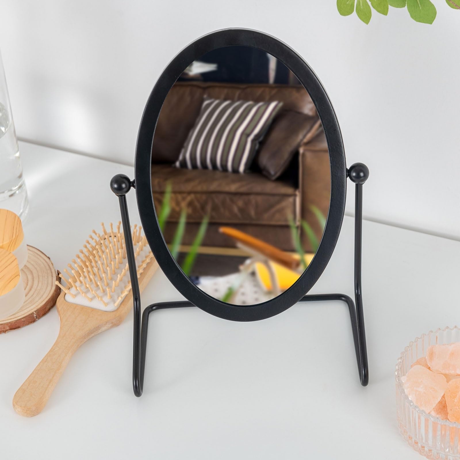 Specchio da Trucco Specchio for toeletta ovale in ferro Specchio for trucco ad angolo regolabile Specchio da tavolo for la casa con sensazione semplice e premium Specchio Cosmetico ( Color : Nero )