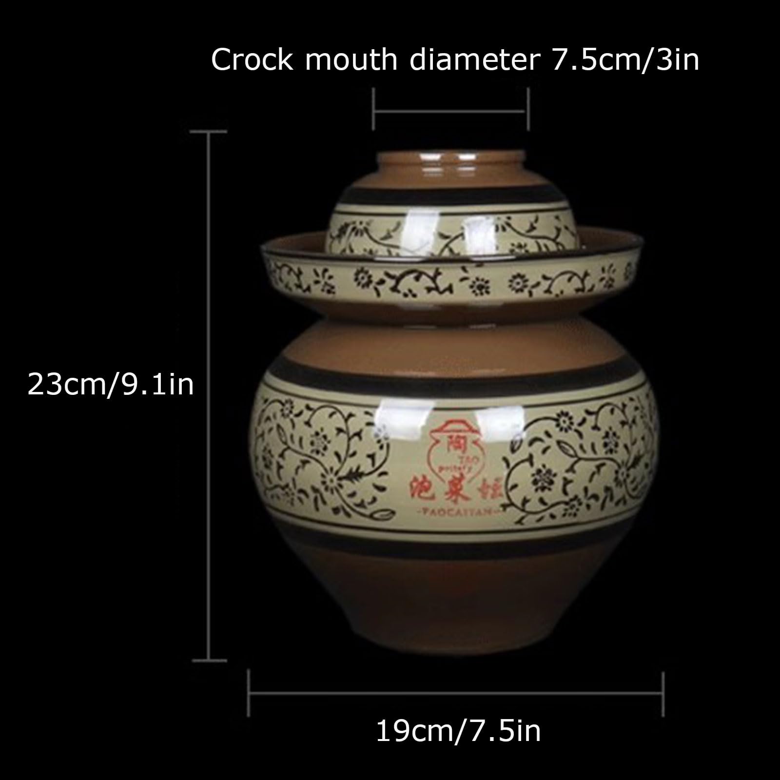 Fermentationstopf mit Deckel, traditionelles chinesisches Keramik-Sauerkraut-Einlegetopf, Steingut-Einlegeglas(2.5L)