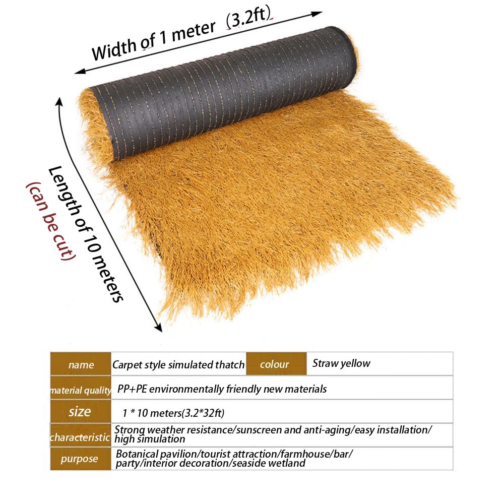 Techo De Paja Sintética, Rollo De Paja Mexicana Artificial, Decoración De Techo De Paja Resistente Al Fuego, Decoración De Bares Y Fiestas Hawaianas, Terraza De Cerca De Jardín (Size:1*2m(3.2*6.5ft))