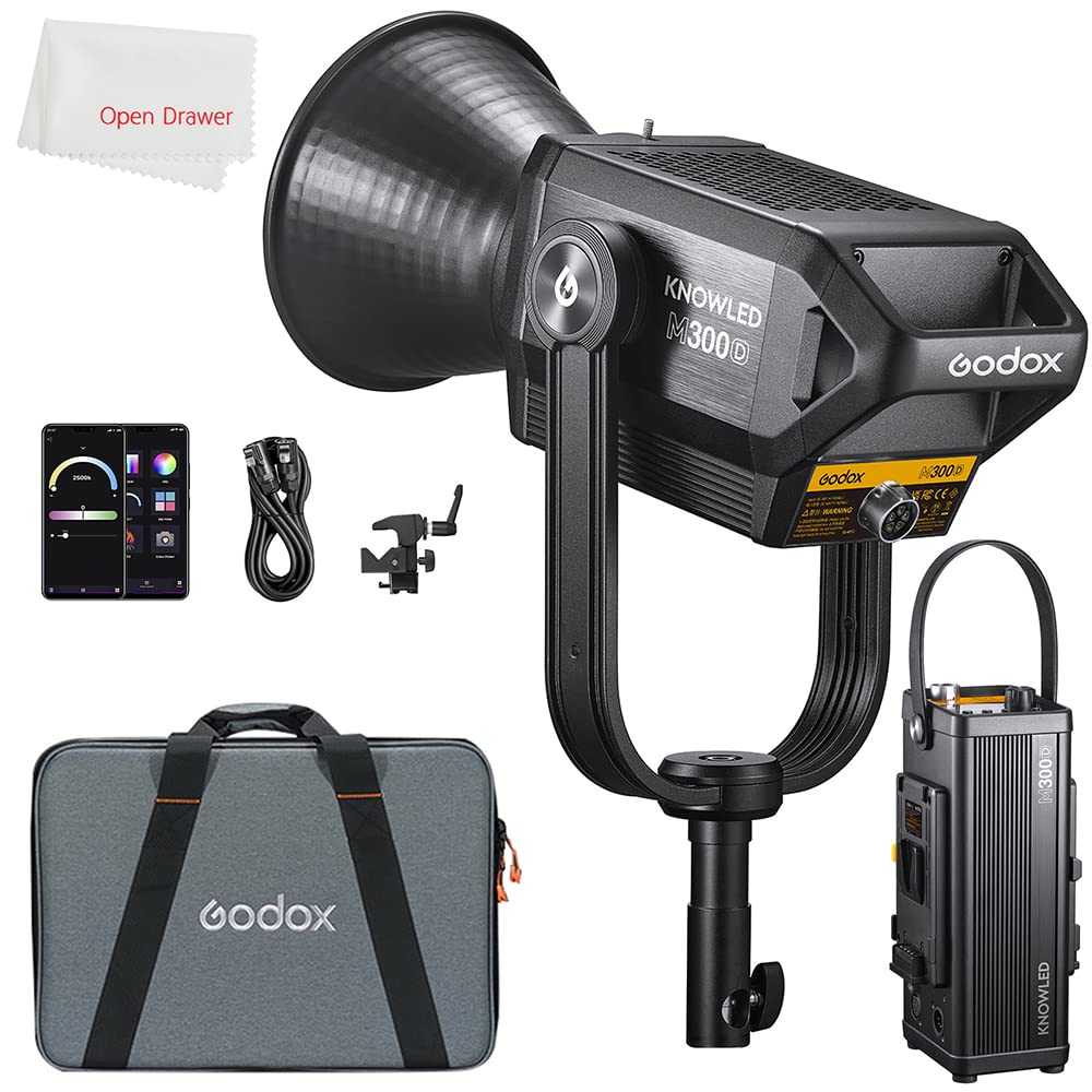 Godox M300D LED Video Light, KNOWLED Vdier Light, MAX 330W 5600K 100000LUX CRI 96+ TLCI 97+, Built-in 12 FX Effects for Film, Portrait, Wedding, Outdoor Shooting, YouTube Videos