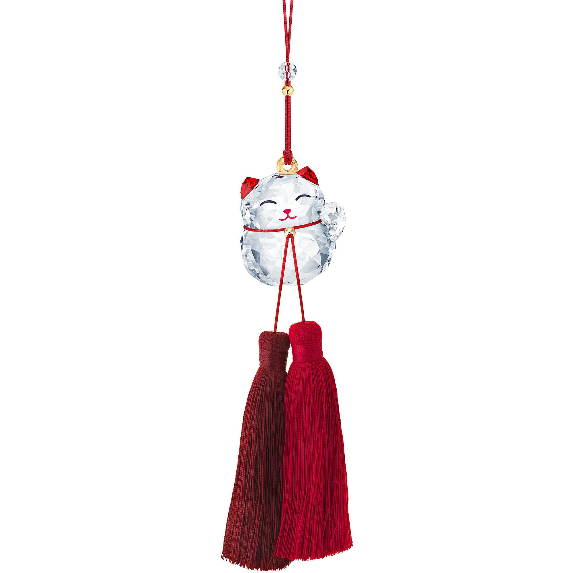 Swarovski Winkende Katze Ornamentfigur aus Kristall, mehrfarbig hell – 24 × 3,2 × 2,5 cm