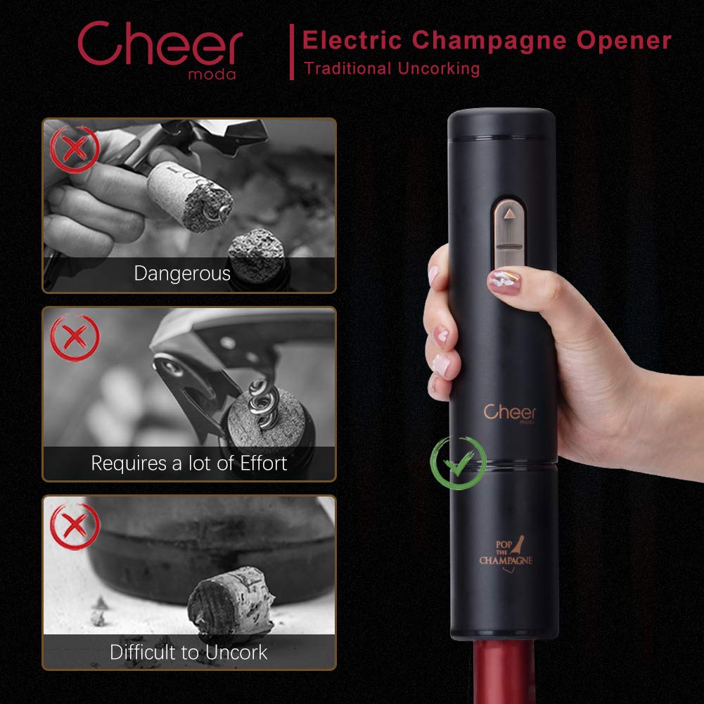Abridor de vino, sacacorchos eléctrico para abrebotellas de vino, abridor de vino con cortador de papel de aluminio, batería inalámbrica de 4 AA no incluida, el mejor regalo para los 5