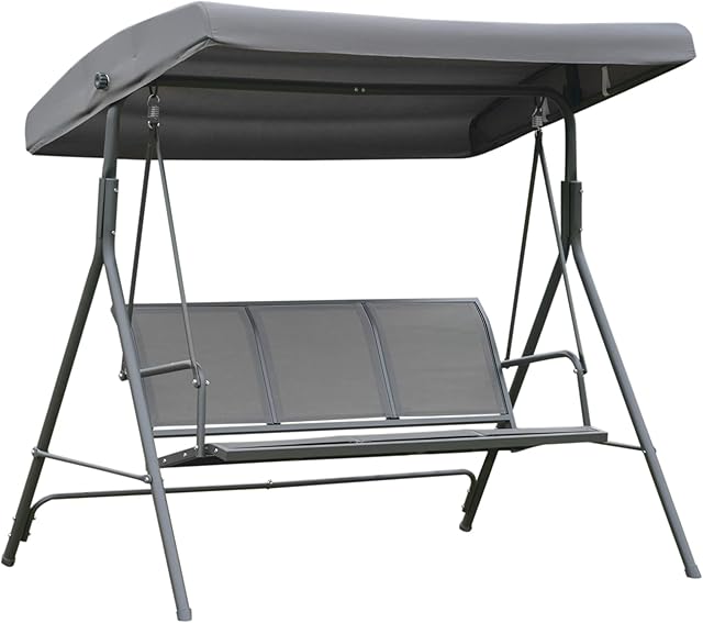Outsunny 3 Seater Swing Chair Garden Swing Seat Outdoor Hammock w/ Canopy Steel Frame - Grey