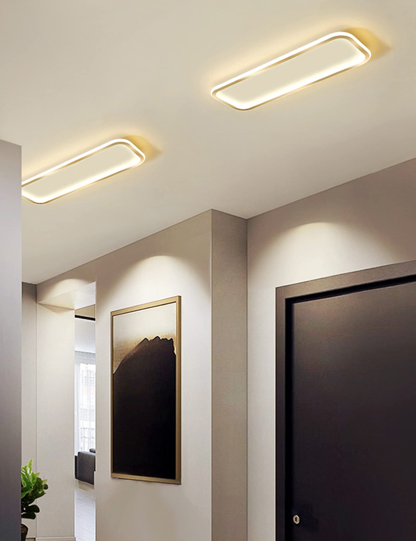 Plafoniera LED Soffitto Rettangolare Moderna, Lampada LED Soffitto Rettangolare per Soggiorno, Camera da Letto, Cucina, Bagno (Oro, Bianco Caldo)
