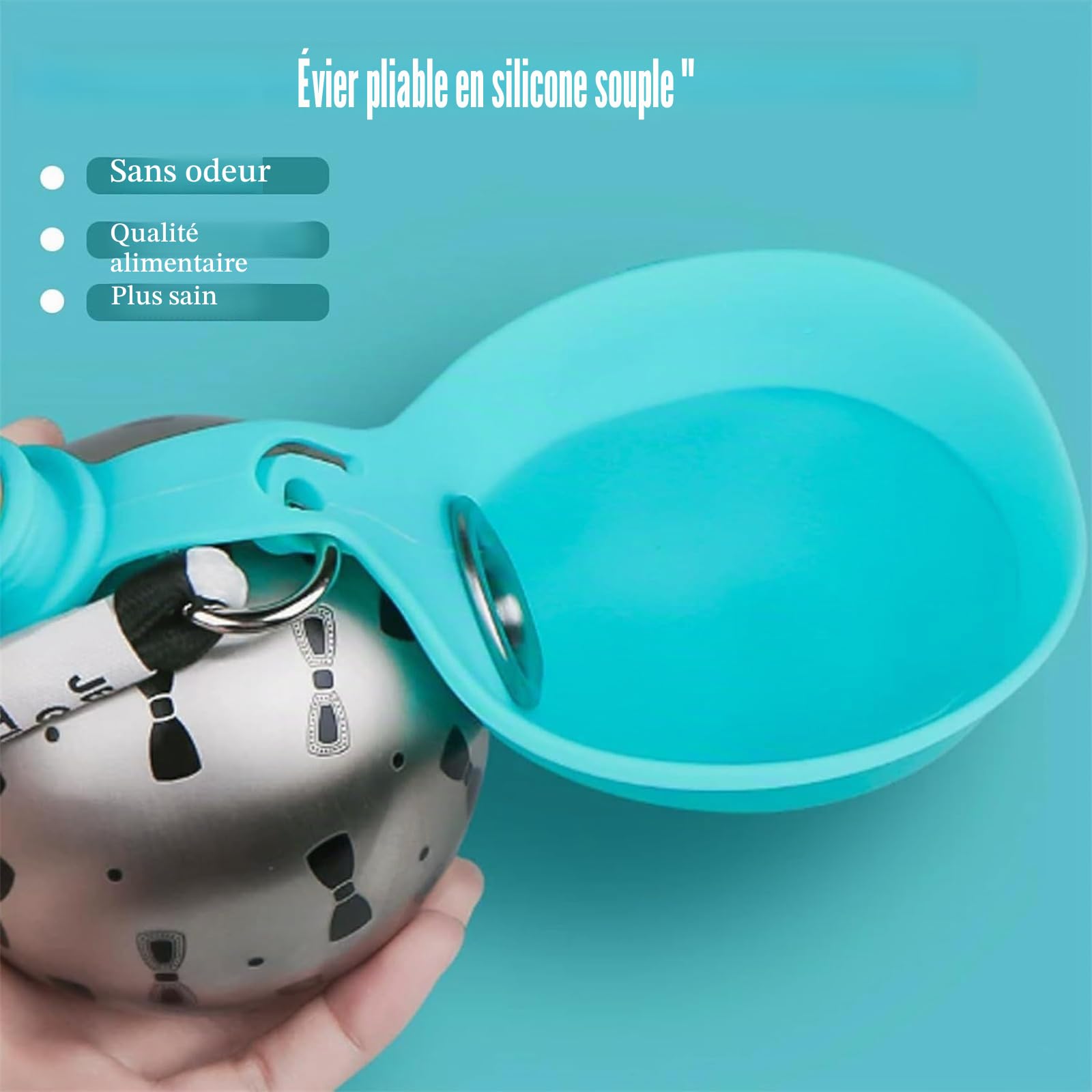 Gourde pour Chien pour Les déplacements, Bouteille d'eau Portable pour Animaux de Compagnie, en Acier Inoxydable,285ML Compacte pour Chiens et Chats,Gourde Anti-Fuite avec Gamelle Pliable en Silicone