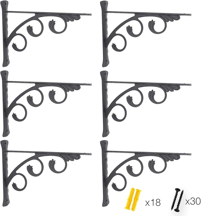 OVOV 6 Pack Decorative Shelf Brackets Wall Mounted Shelving Brackets L
