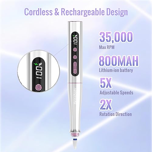 Miniatura 2 de Taladro de uñas eléctrico inalámbrico, kit de lima de uñas 13 en 1, 35000 rpm, lima E recargable profesional portátil para eliminación de gel de