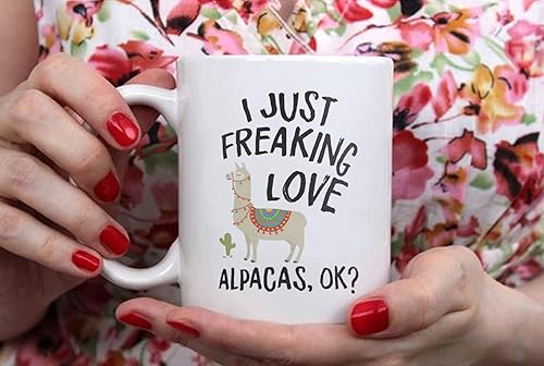 Miniatura 4 de Fonhark - Taza de alpaca de regalo para fanáticos de la alpaca, taza para amantes de la alpaca, taza con texto en inglés "I Just Freaking Love