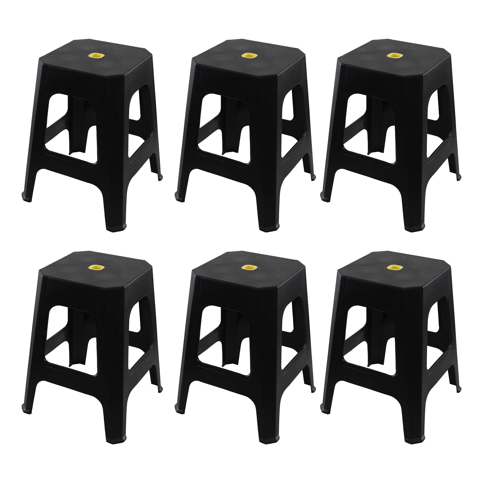 Yarebest 6-Pack Plastic Stackable Stools, Square Backless Stacking Stools, Black