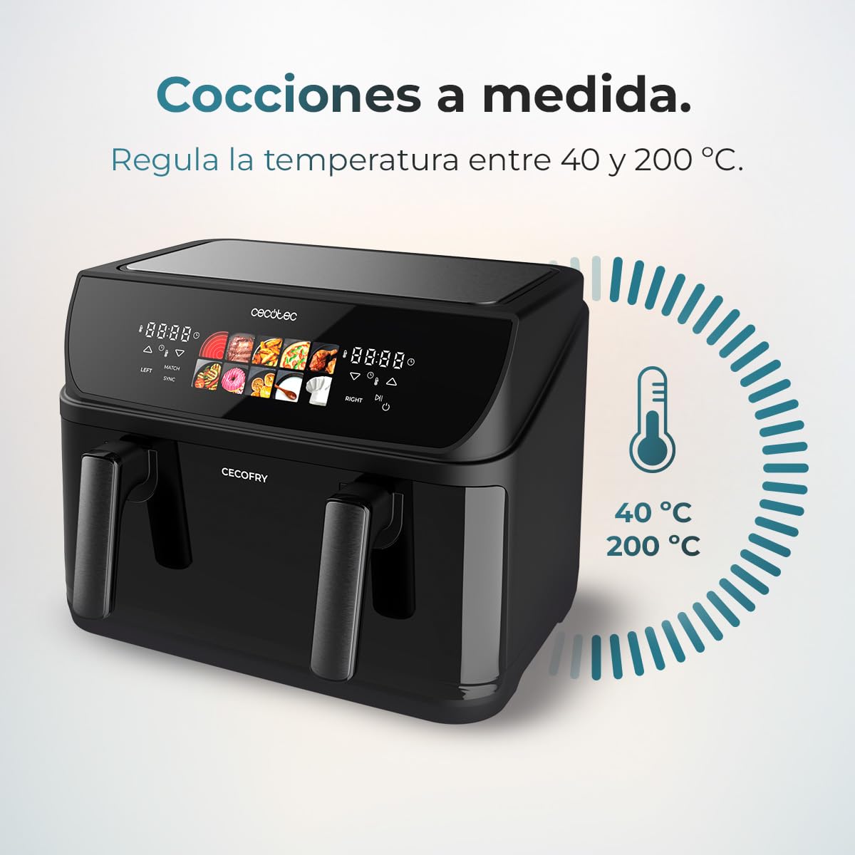 Cecotec Freidora de Aire 10 L Cecofry&Grill Duoheat 10000 2800W | Cuatro Resistencias para Dorado Perfecto, Temperatura Dual, Pared Divisoria Móvil, Dos Cestillos Independientes, Air Fryer