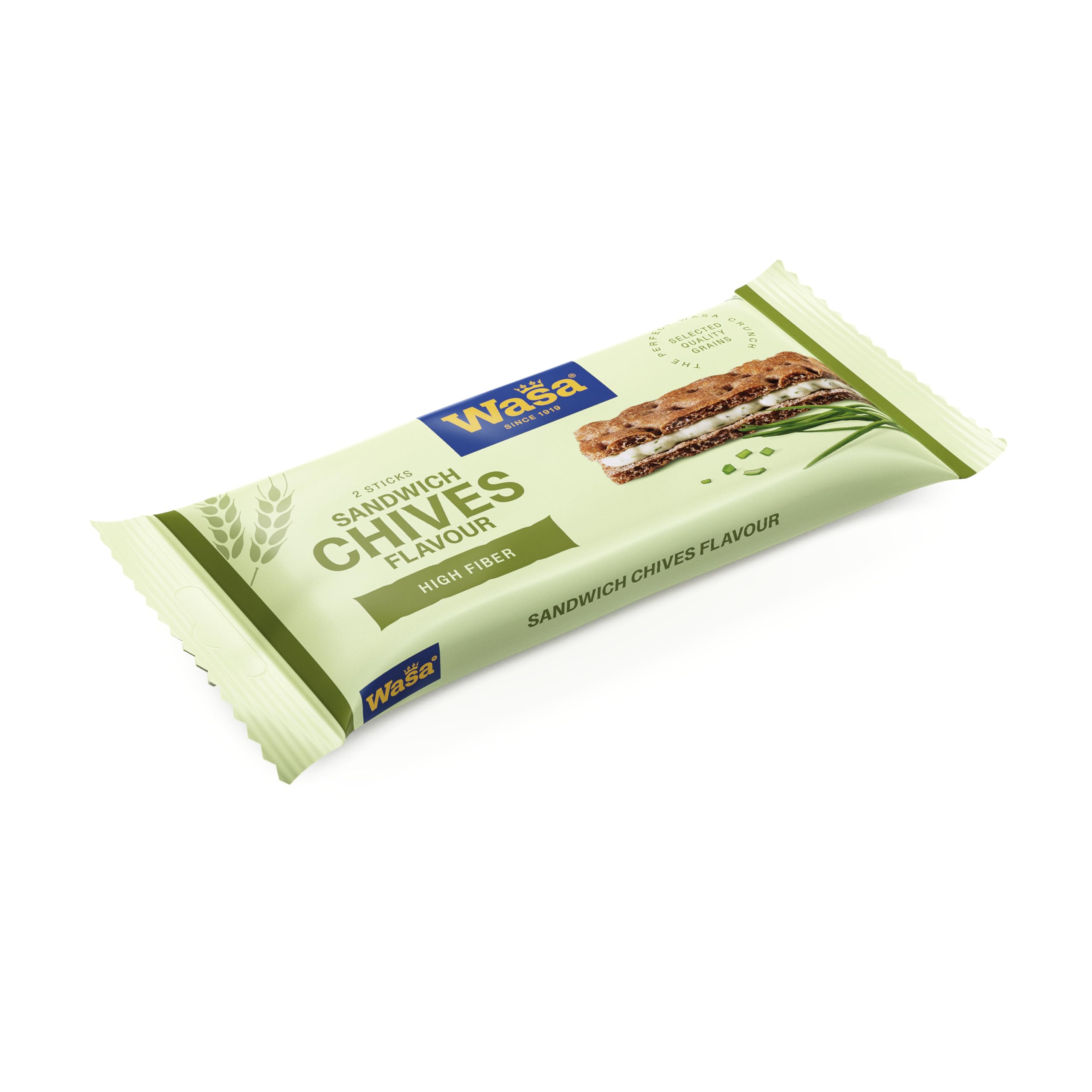 Wasa Sandwich Cheese & Chives 37 g I Snack de pain croustillant riche en fibres à base de seigle complet avec une garniture de ciboulette et de fromage 2 bâtonnets chacun, parfait pour les