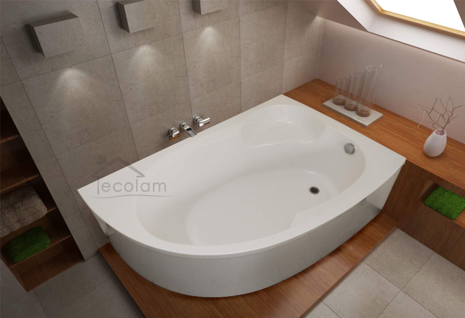ECOLAM® Badewanne Wanne Eckwanne Eckbadewanne Acrylwanne Carmen Acryl weiß 170x100 cm RECHTS + Schürze Ablaufgarnitur Ab- und Überlauf Automatik Alcaplast Füße Silikon Komplett-Set