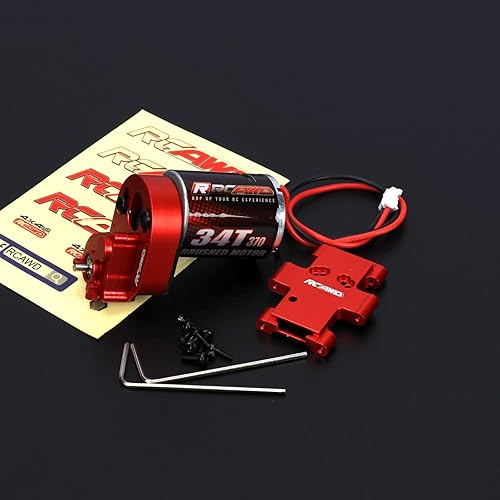 Miniatura 6 de RCAWD Transmisión de motor cepillado 370 montada 34T para 118 FMS EAZYRC ROC Hobby Crawlers Actualización Piezas Rojo