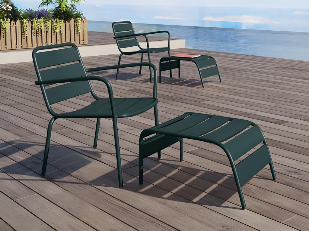 Vente-unique - Sillón de jardín Mirmande - L 50cm x A 61.5cm x H 33cm - Acero - Verde Pino