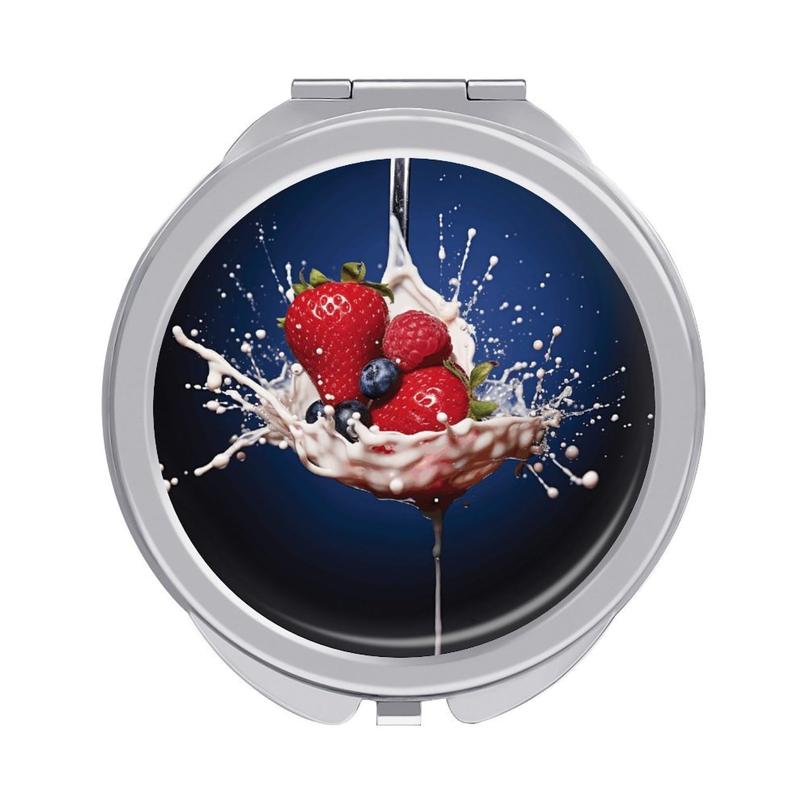JTREHY Fruit in Spoon Makeup Mirror Silver Mirror Surface Folding Makeups Mirrors Lightweight Durable Looking Glass for Suitable Traveling Handbag and Purses