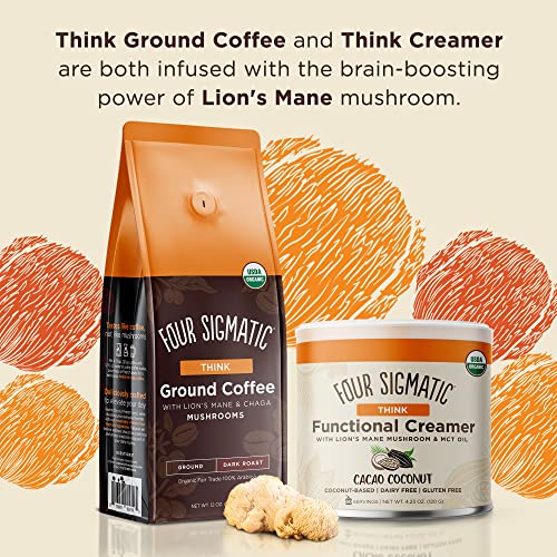 Think Ground Coffee + Think Coconut Creamer Bundle By Four Sigmatic | Coffee For Focus & Immune Support | Coconut Creamer With Mct Oil & Lion's Mane #TOP3
