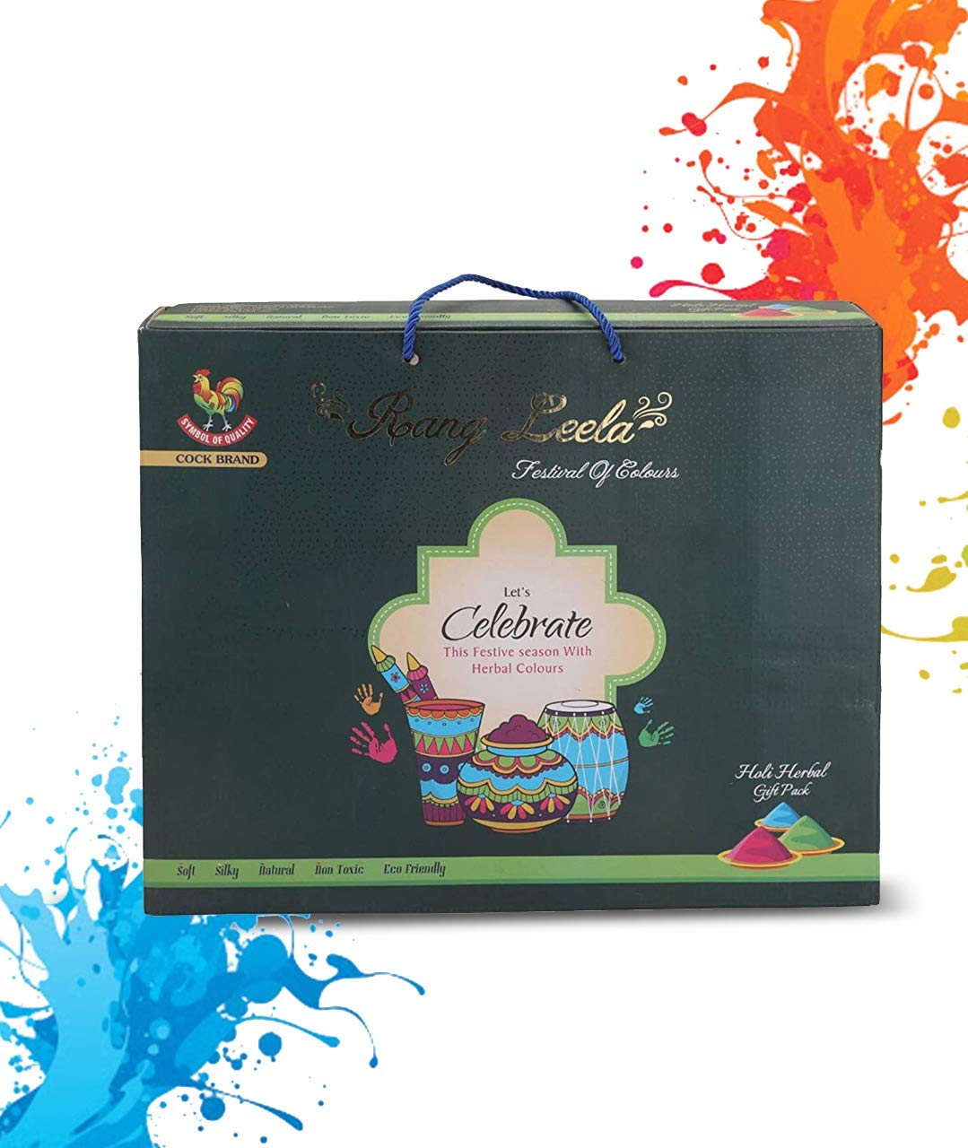 COCK BRAND Rang Leela Gift Box | 100% Natural and Herbal Gulal | Non-Toxic and Skin-Friendly | Holi Gifting | Holi Celebration | Organic and Herbal Colours